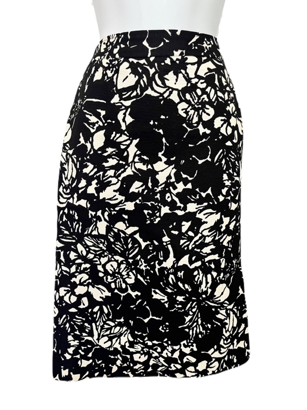 Talbots Black and White Floral Textured Cotton Skirt, Size 12
